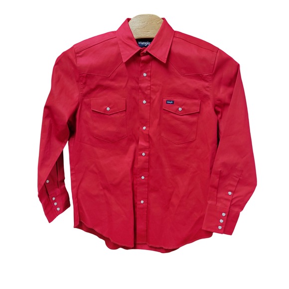 Wrangler Western Shirt Mens L Red Pearl Snap Long Sleeve Cowboy Rodeo Rockabilly - Picture 2 of 6